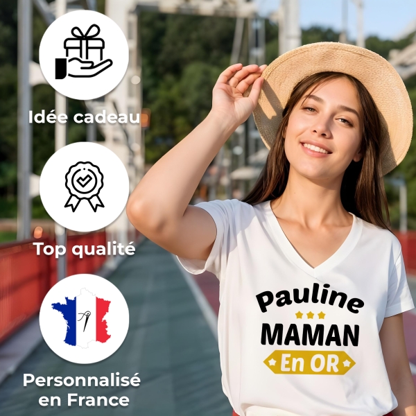 Tee Shirt blanc Je suis une Maman en or