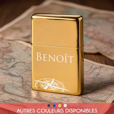 Briquet personnalisé essence couleur - Modèle boussole