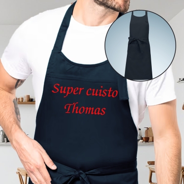 Tablier de cuisine bleu marine brodé