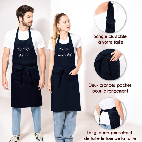 Tablier Brodé navy personnalisé