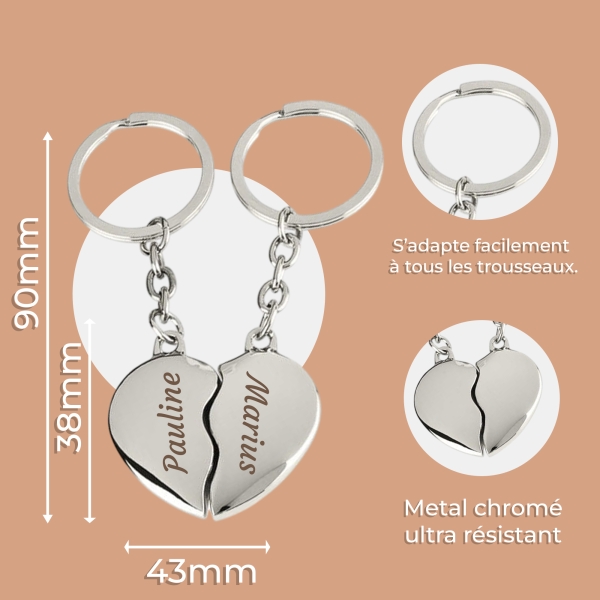 Porte clés coeur brisé à personnaliser