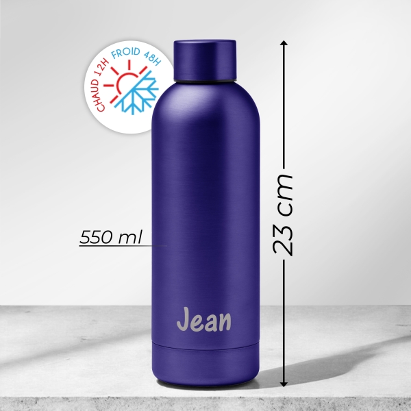 Gourde personnalisée bleue prénom horizontal