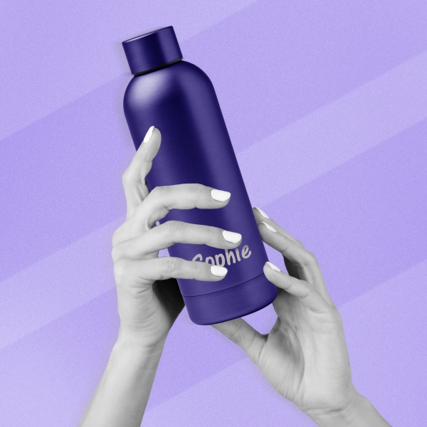 Gourde personnalisée bleue prénom horizontal