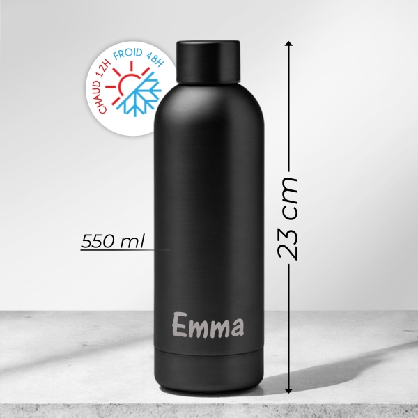 Gourde personnalisée noir prénom horizontal