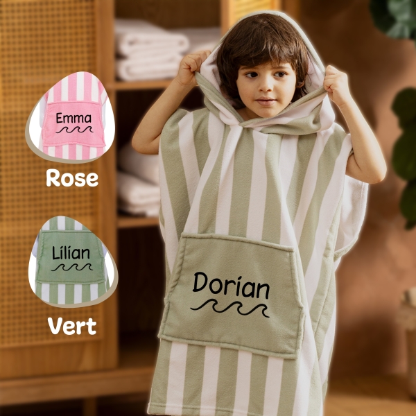 Peignoir poncho à capuche personnalisé enfant - Modèle vague