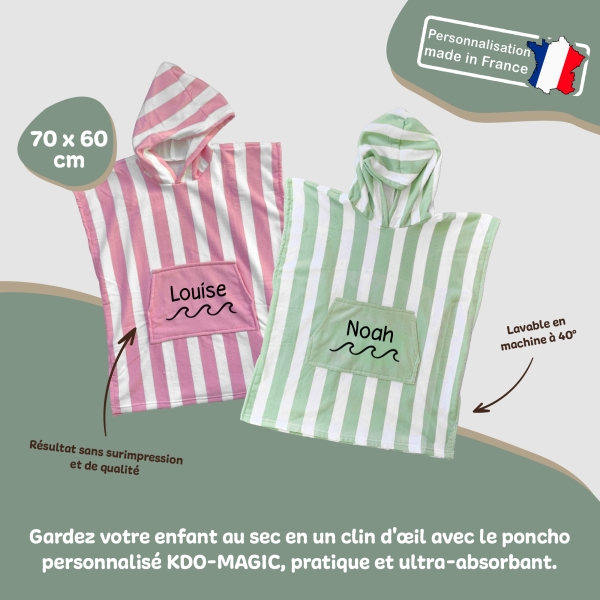 Peignoir poncho à capuche personnalisé enfant - Modèle vague