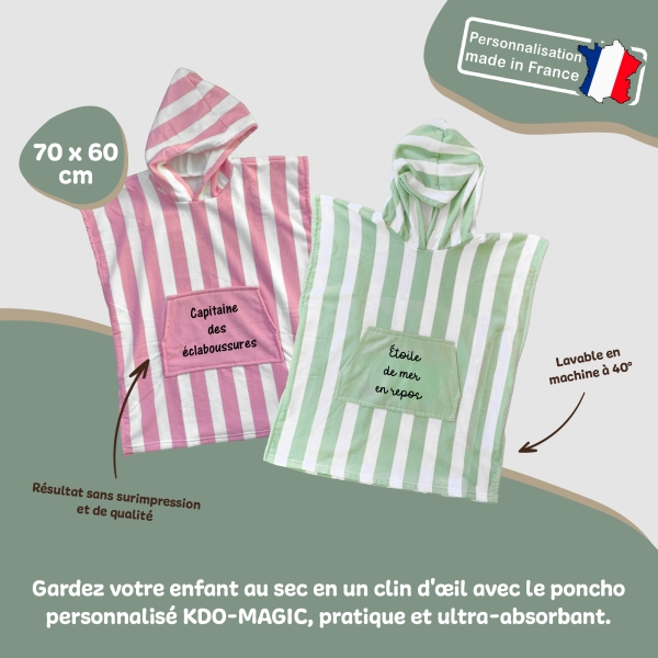 Peignoir poncho à capuche personnalisé pour enfant - Modèle texte