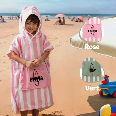 Peignoir poncho à capuche personnalisé pour enfant - Modèle surf