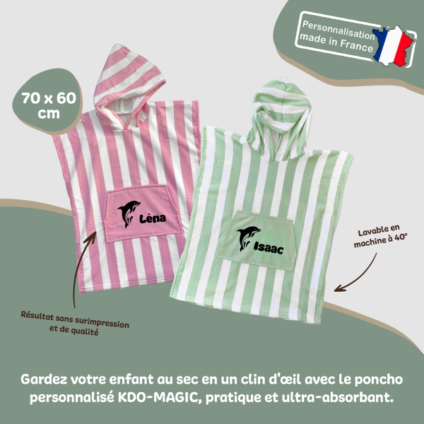 Peignoir poncho à capuche personnalisé pour enfant - Modèle dauphin