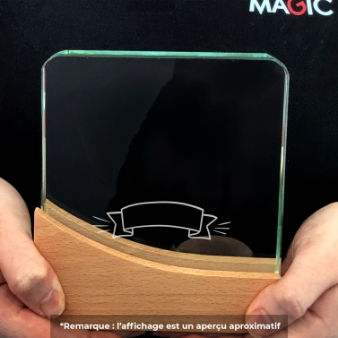 Trophée en verre personnalisable - Modèle carré base bambou - Texte
