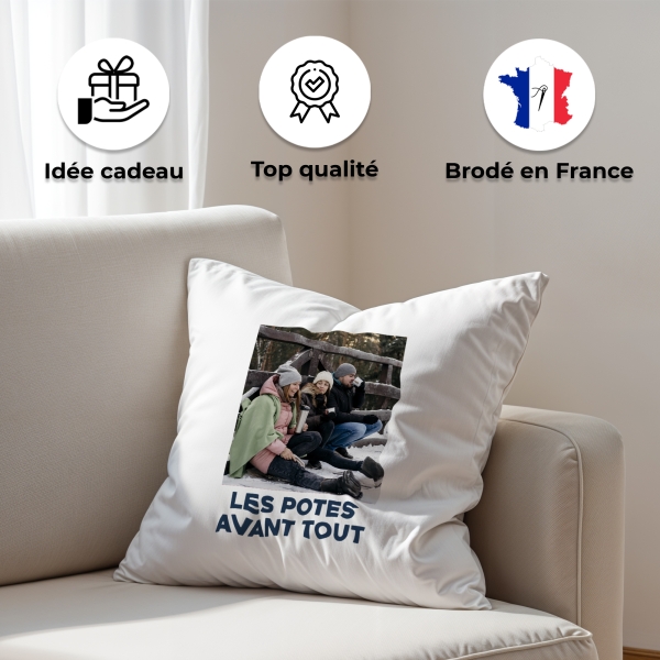 Coussin carré photo et texte personnalisé