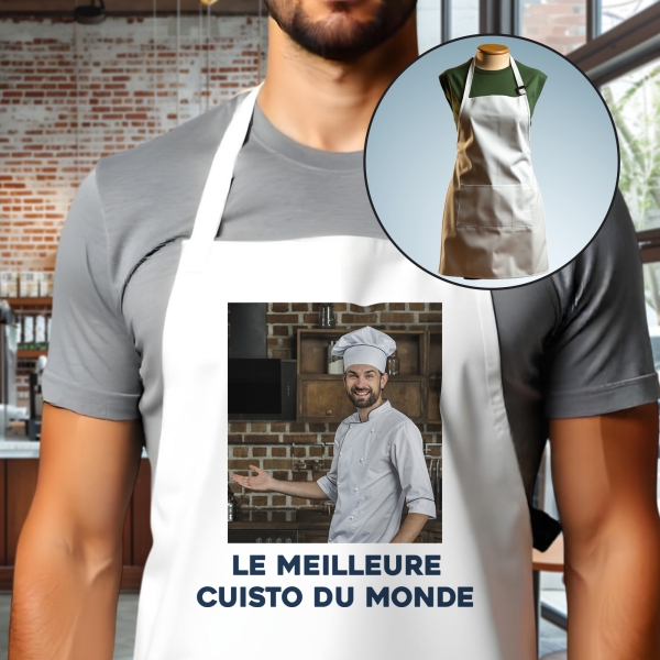 Tablier adulte blanc photo personnalisé