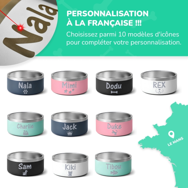 Gamelle personnalisée - Modèle gravée -  Turquoise - KDO MAGIC - animaux de compagnie