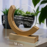 Trophée en verre personnalisé - Modèle rond base bambou - Texte