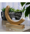 Trophée en verre personnalisé - Modèle rond base bambou - Texte