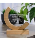 Trophée en verre personnalisé - Modèle rond base bambou - Texte