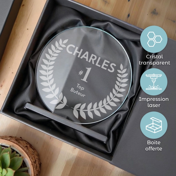 Trophée en verre personnalisé - Grand modèle - Top 1
