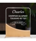 Trophée en verre personnalisable - Modèle carré base bambou - Texte