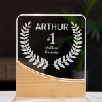 Trophée en verre personnalisable - Modèle carré base bambou - Top 1