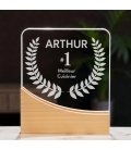 Trophée en verre personnalisable - Modèle carré base bambou - Top 1