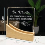 Trophée en verre personnalisable - Modèle carré base bambou - Texte