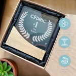 Trophée en verre personnalisable - Modèle carré base bambou - Top 1