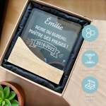Trophée en verre personnalisable - Modèle carré base bambou - Texte