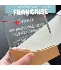 Trophée en verre personnalisable - Modèle carré base bambou - Texte