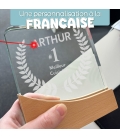 Trophée en verre personnalisable - Modèle carré base bambou - Top 1