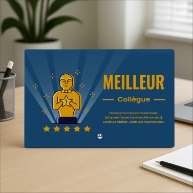 Trophée récompense en verre personnalisé horizontale - Modèle Bleu