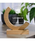 Trophée en verre personnalisé - Modèle rond base bambou - Diplôme