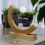 Trophée en verre personnalisé - Modèle rond base bambou - Diplôme