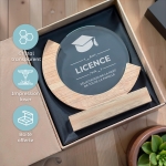 Trophée en verre personnalisé - Modèle rond base bambou - Diplôme