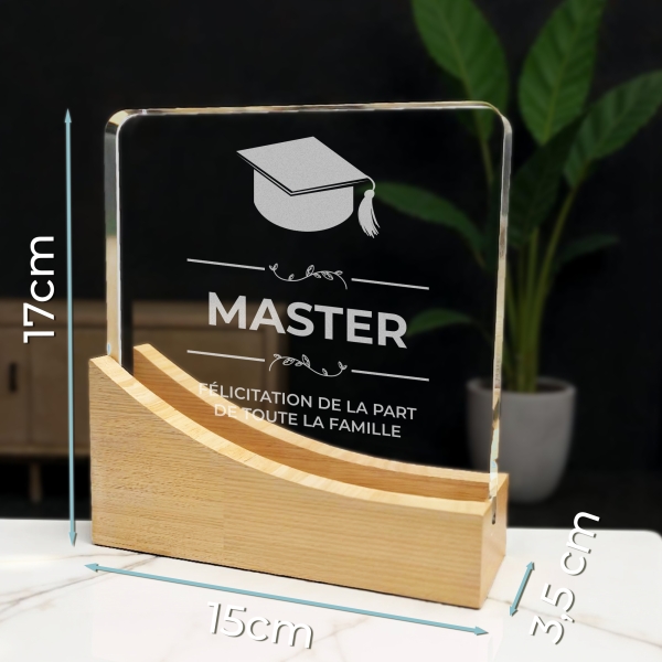 Trophée en verre personnalisable - Modèle carré base bambou - Diplôme
