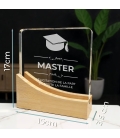 Trophée en verre personnalisable - Modèle carré base bambou - Diplôme