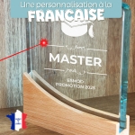 Trophée en verre personnalisable - Modèle carré base bambou - Diplôme