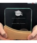 Trophée en verre personnalisable - Modèle carré base bambou - Diplôme
