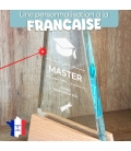 Trophée en verre personnalisable - Modèle triangle base bambou - Diplôme