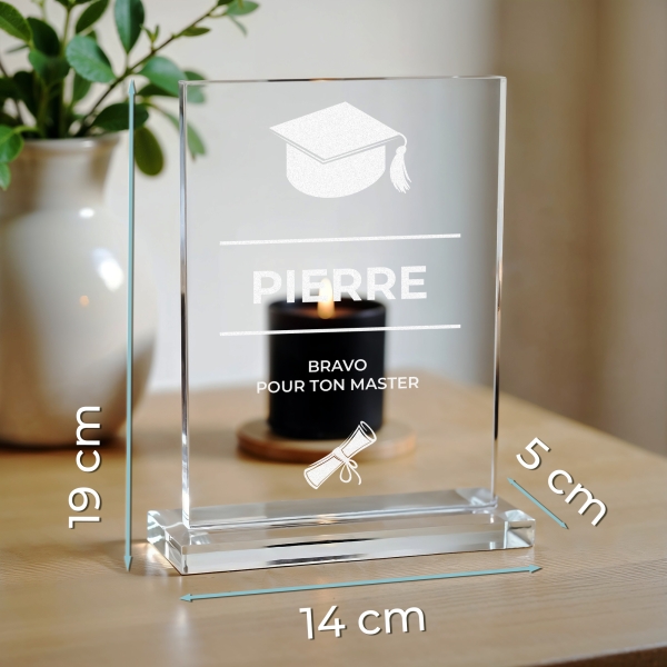 Trophée en verre personnalisé - Modèle rectangulaire - Diplôme
