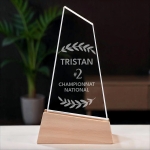 Trophée en verre personnalisable - Modèle triangle base bambou - Top 1