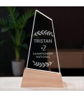 Trophée en verre personnalisable - Modèle triangle base bambou - Top 1