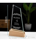 Trophée en verre personnalisable - Modèle triangle base bambou - Top 1