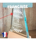 Trophée en verre personnalisable - Modèle triangle base bambou - Top 1