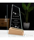 Trophée en verre personnalisable - Modèle triangle base bambou - Entreprise