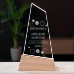 Trophée en verre personnalisable - Modèle triangle base bambou - Entreprise