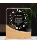 Trophée en verre personnalisable - Modèle carré base bambou - Entreprise