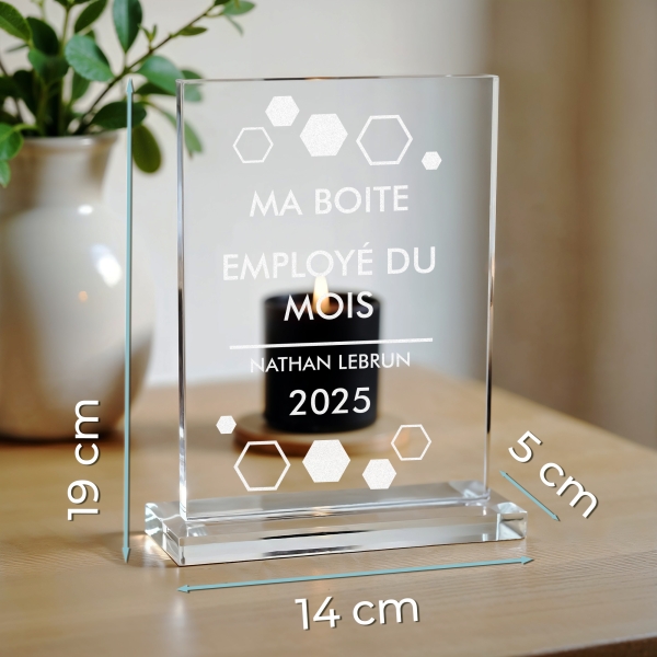 Trophée en verre personnalisé - Modèle rectangulaire - Entreprise