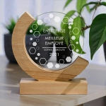 Trophée en verre personnalisé - Modèle rond base bambou - Entreprise
