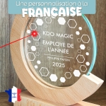 Trophée en verre personnalisé - Modèle rond base bambou - Entreprise