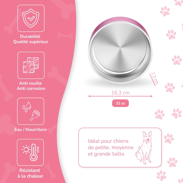 Gamelle personnalisée - Modèle gravée -  Rose - KDO MAGIC - animaux de compagnie